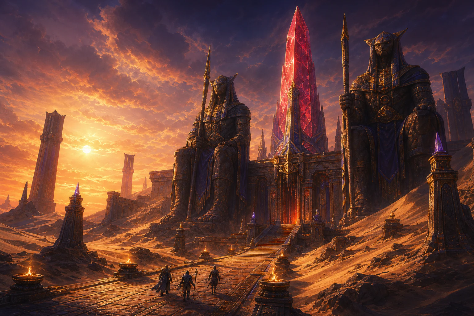 Ancient desert temple with a red crystal beacon
