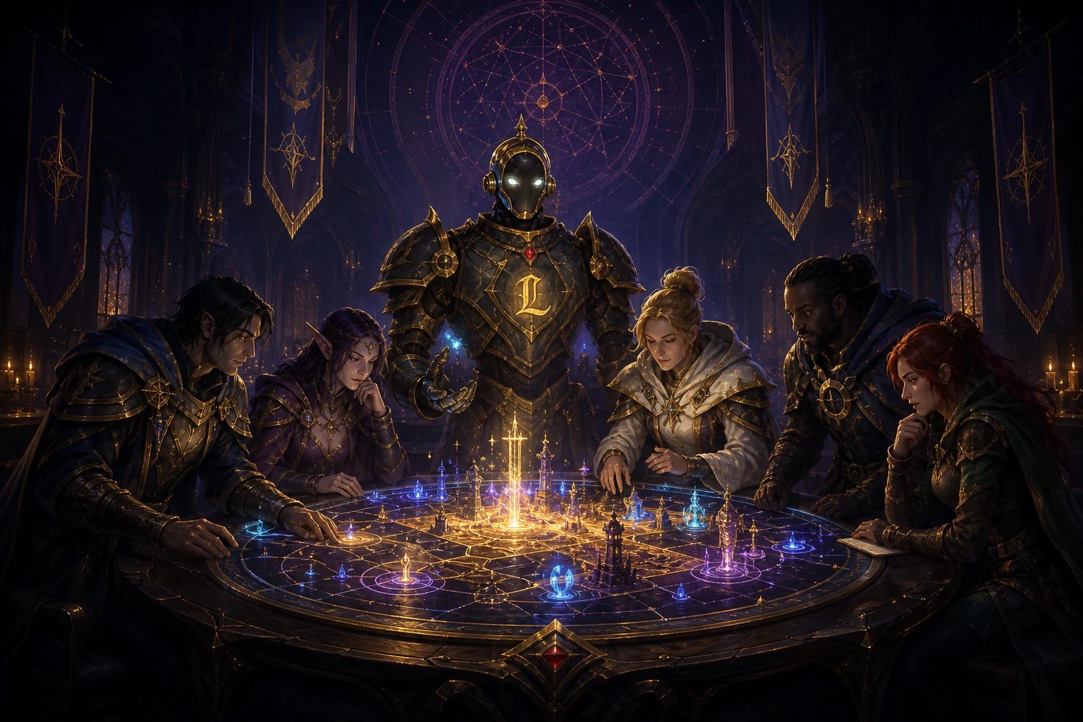 Lumina members and Luminox planning together around the Founder command table